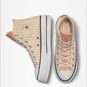Converse Orange and White Striped Platform High-Tops